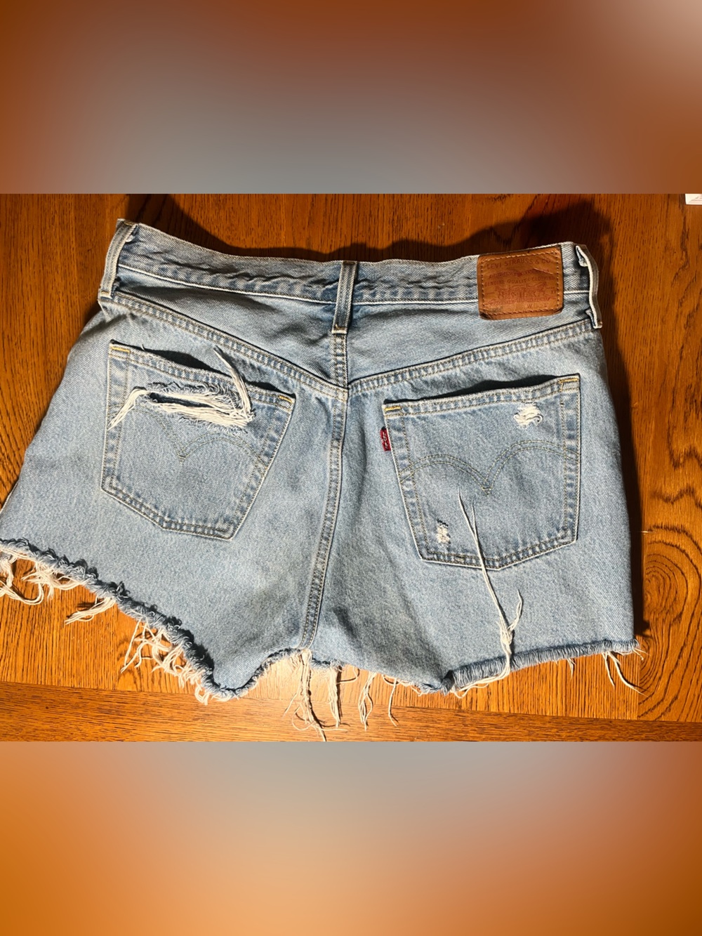 Levi's Light Blue Distressed Denim Cutoff Shorts - Picture 2 of 9